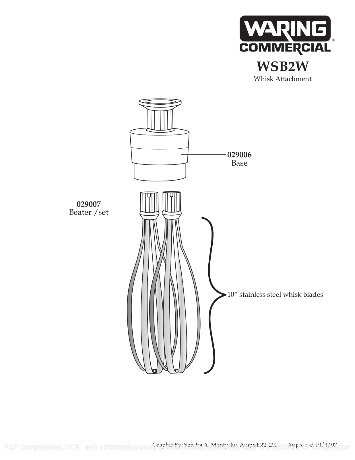 Waring WSB2W Parts List