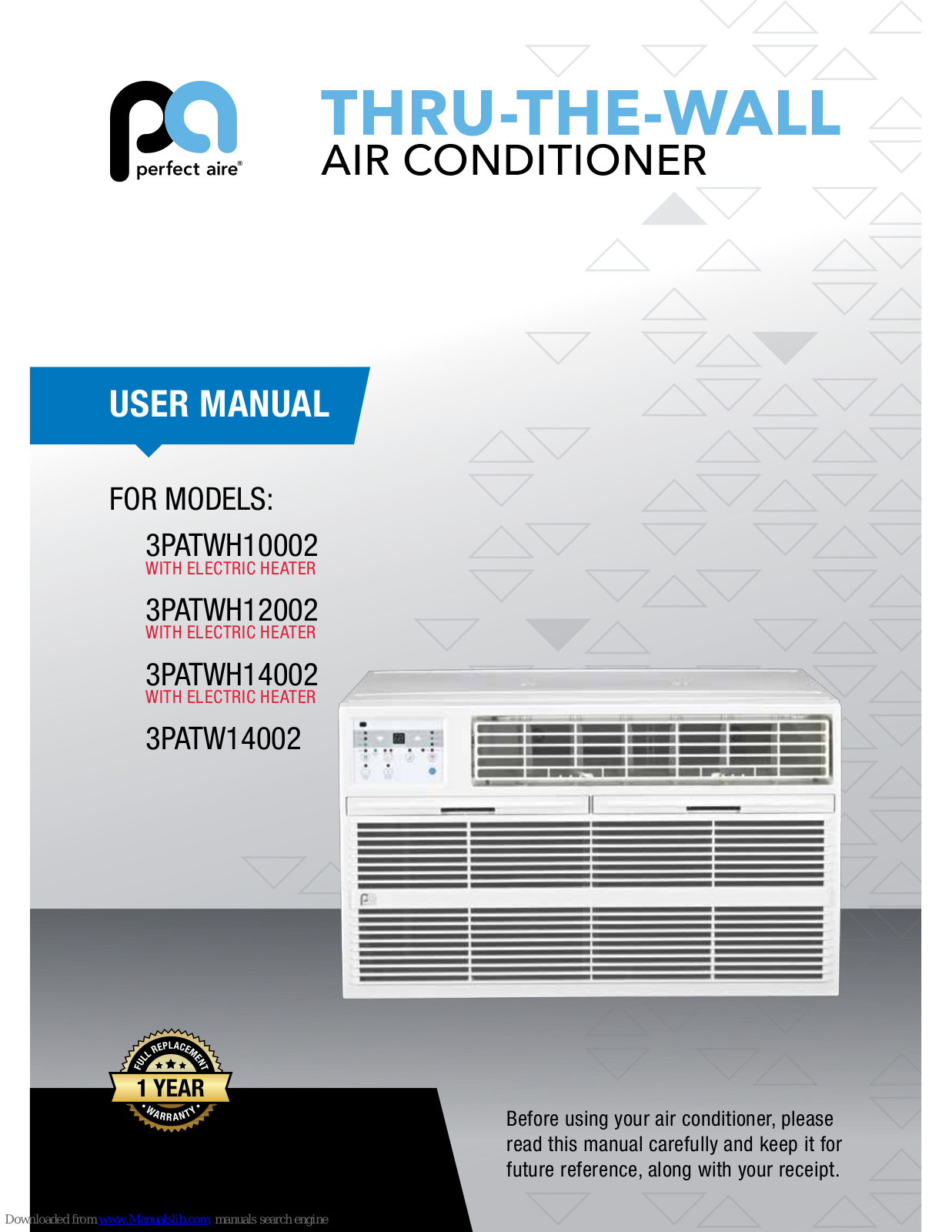 Perfect Aire 3PATWH10002, 3PATWH12002, 3PATWH14002, 3PATW14002 User Manual