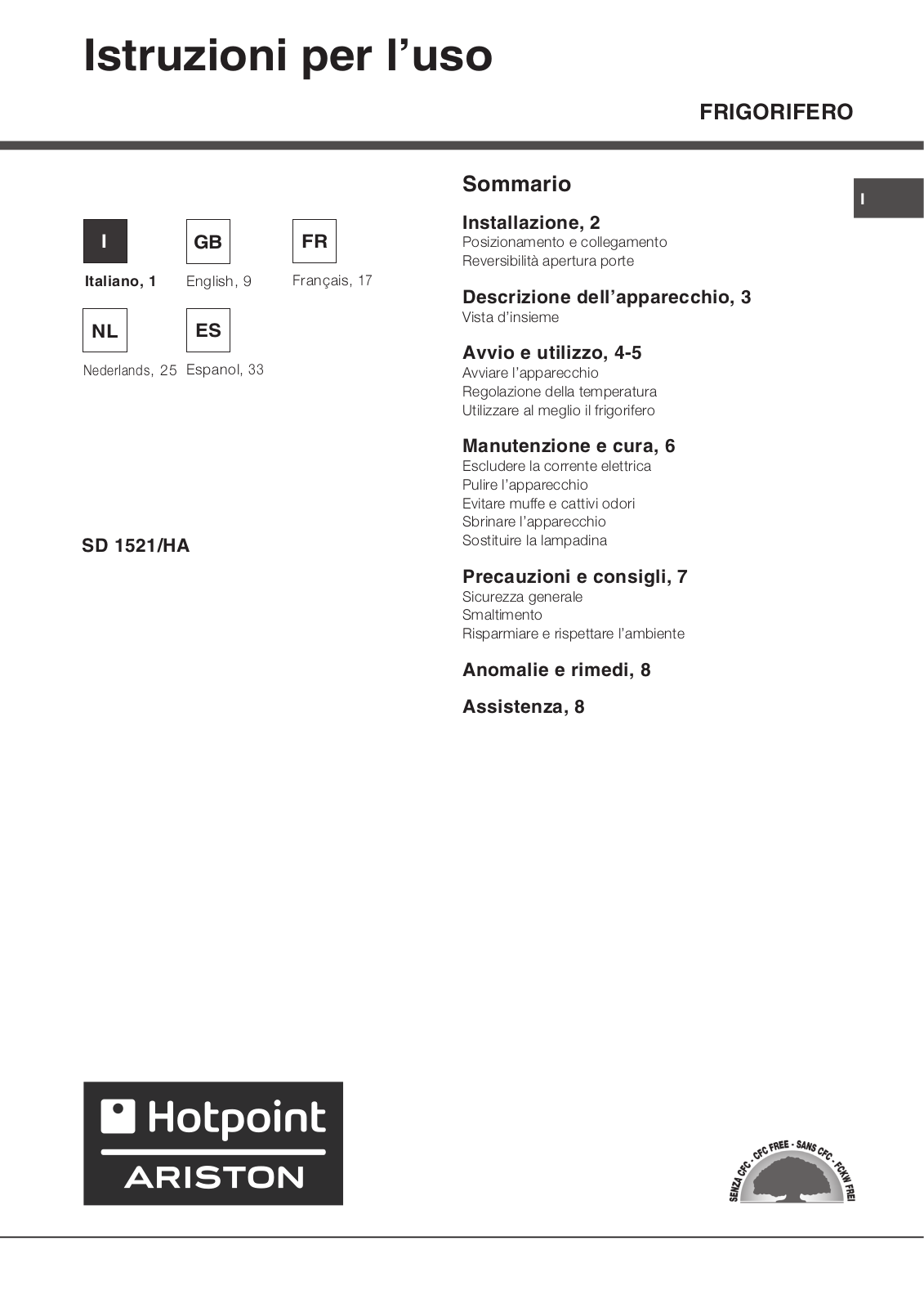 ARISTON SD1521 User Manual