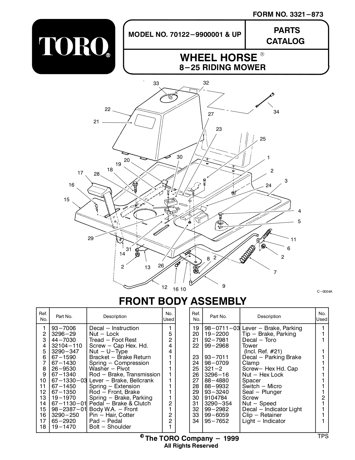 Toro 70122 Parts Catalogue