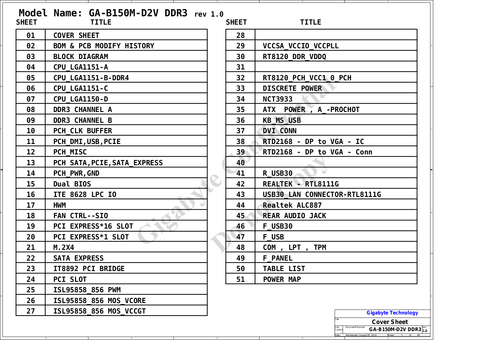 Gigabyte GA-B150M-D3V Schematic rev.1.0