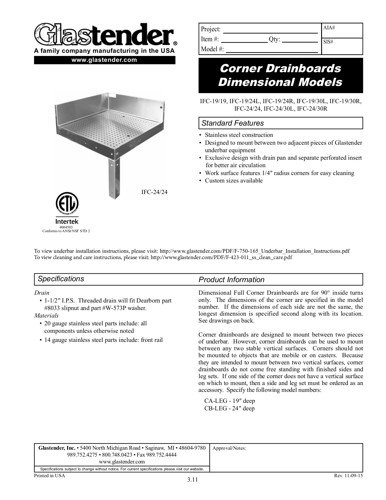 Glastender IFC-19-19 User Manual - ManualMachine.com