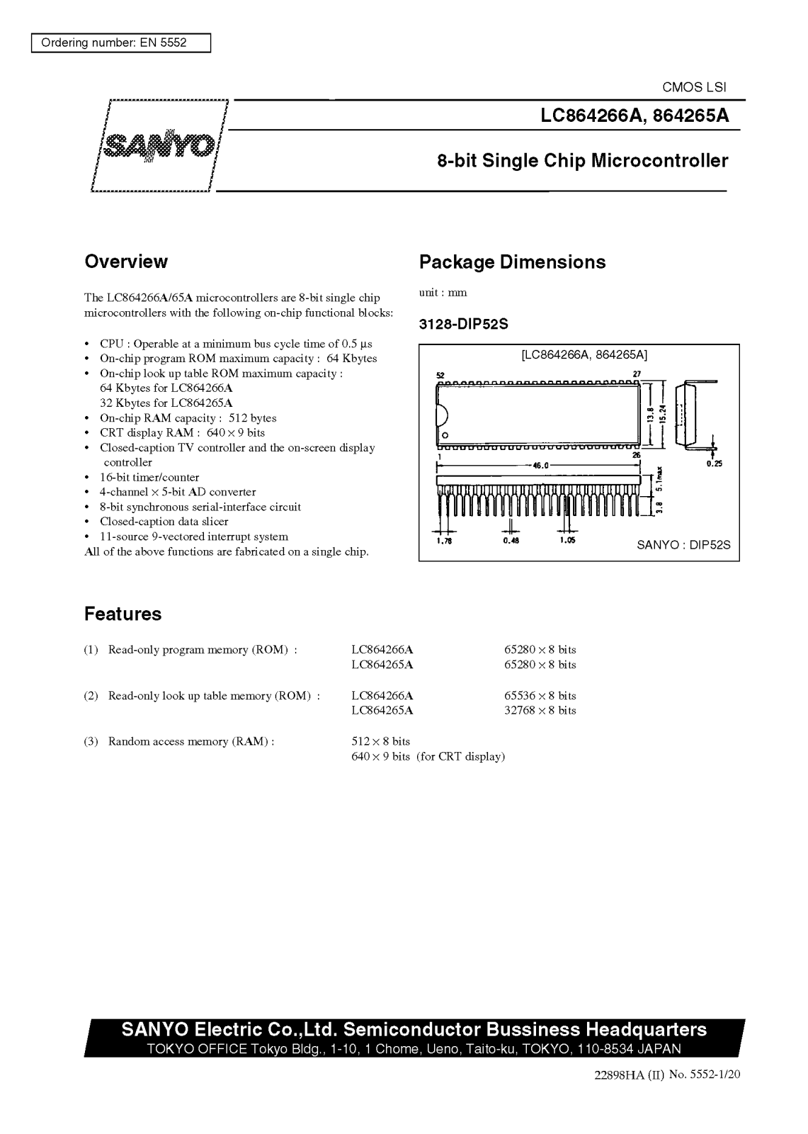 SANYO LC864265A, LC864266A Datasheet