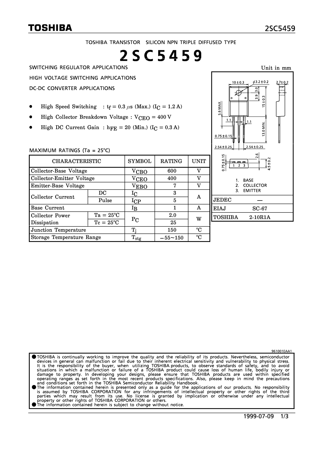 Toshiba 2SC5459 Datasheet