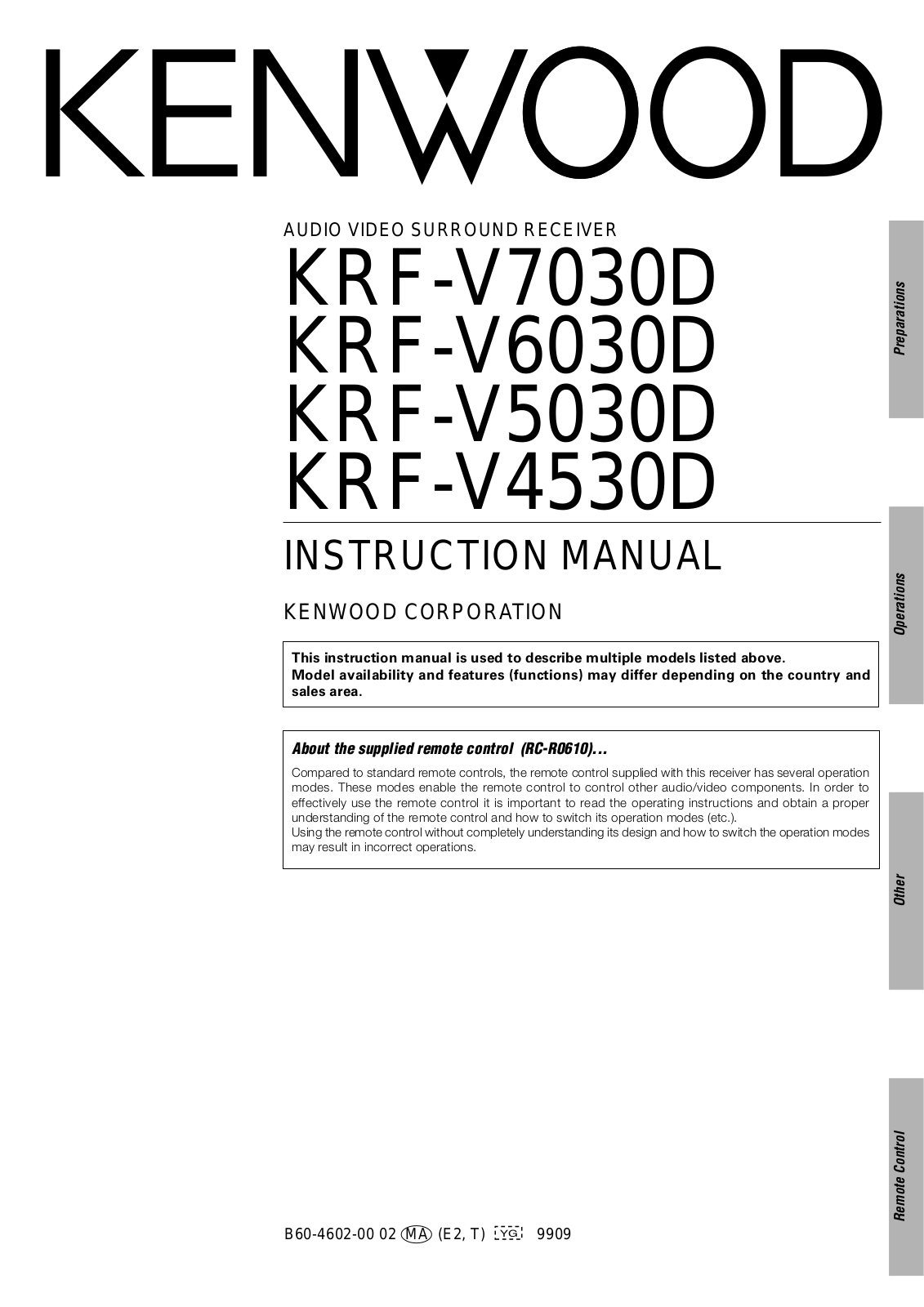 Kenwood KRF-V6030D, KRF-V4530D User Manual