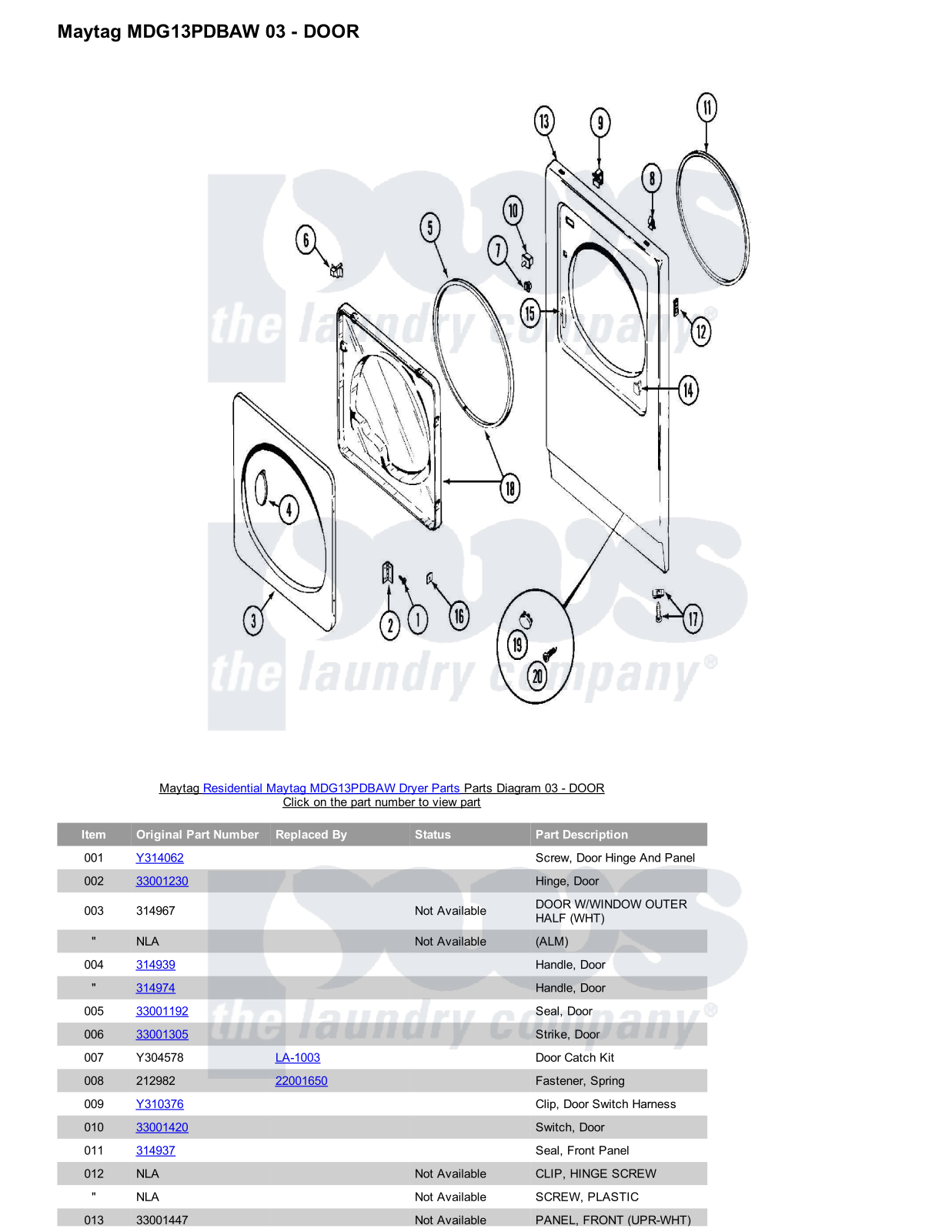 Maytag MDG13PDBAW Parts Diagram