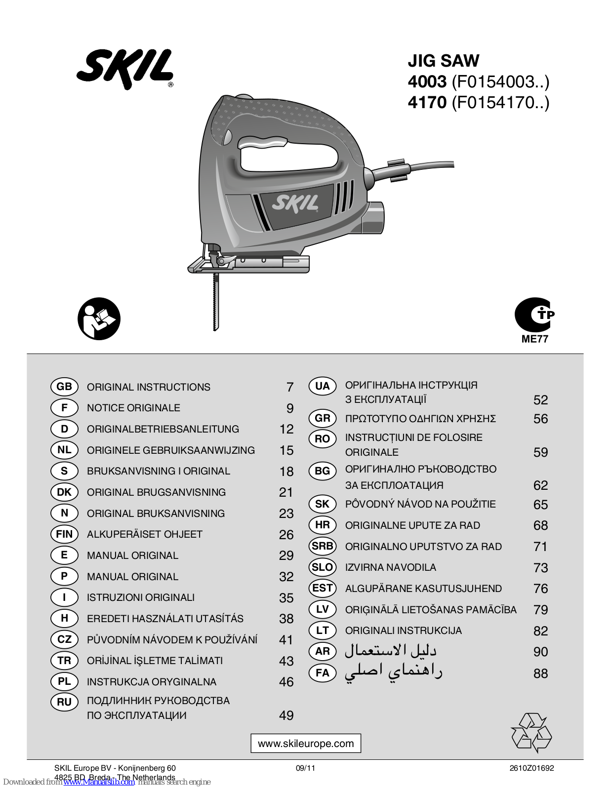 Skil 4003, F0154003 Series, 4170, F0154170 Series Original Instructions Manual