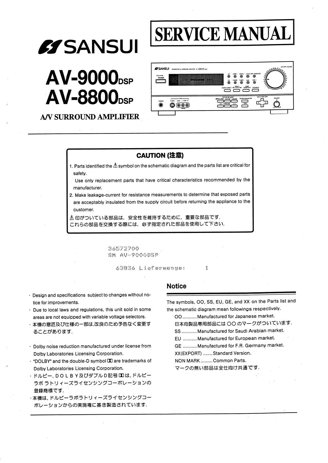Sansui AV-9000-DSP, AV-8800-DSP Service manual