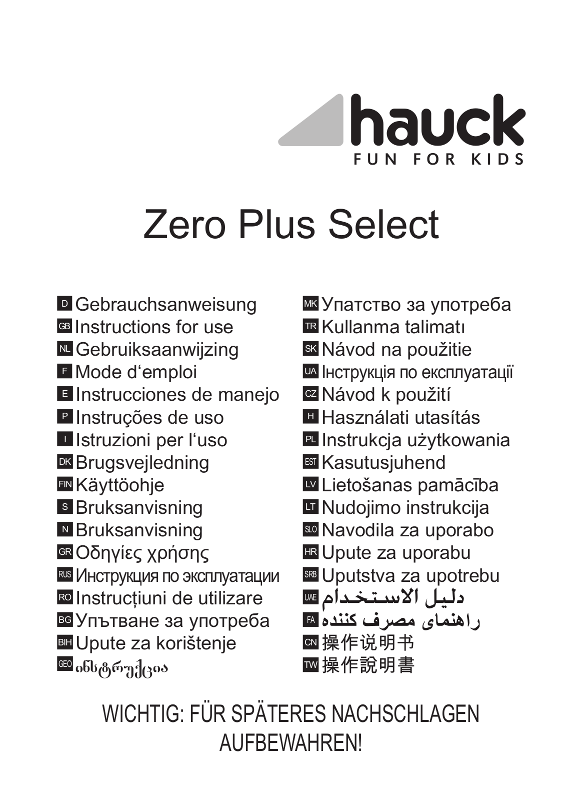 Hauck Zero Plus Select Instructions For Use Manual