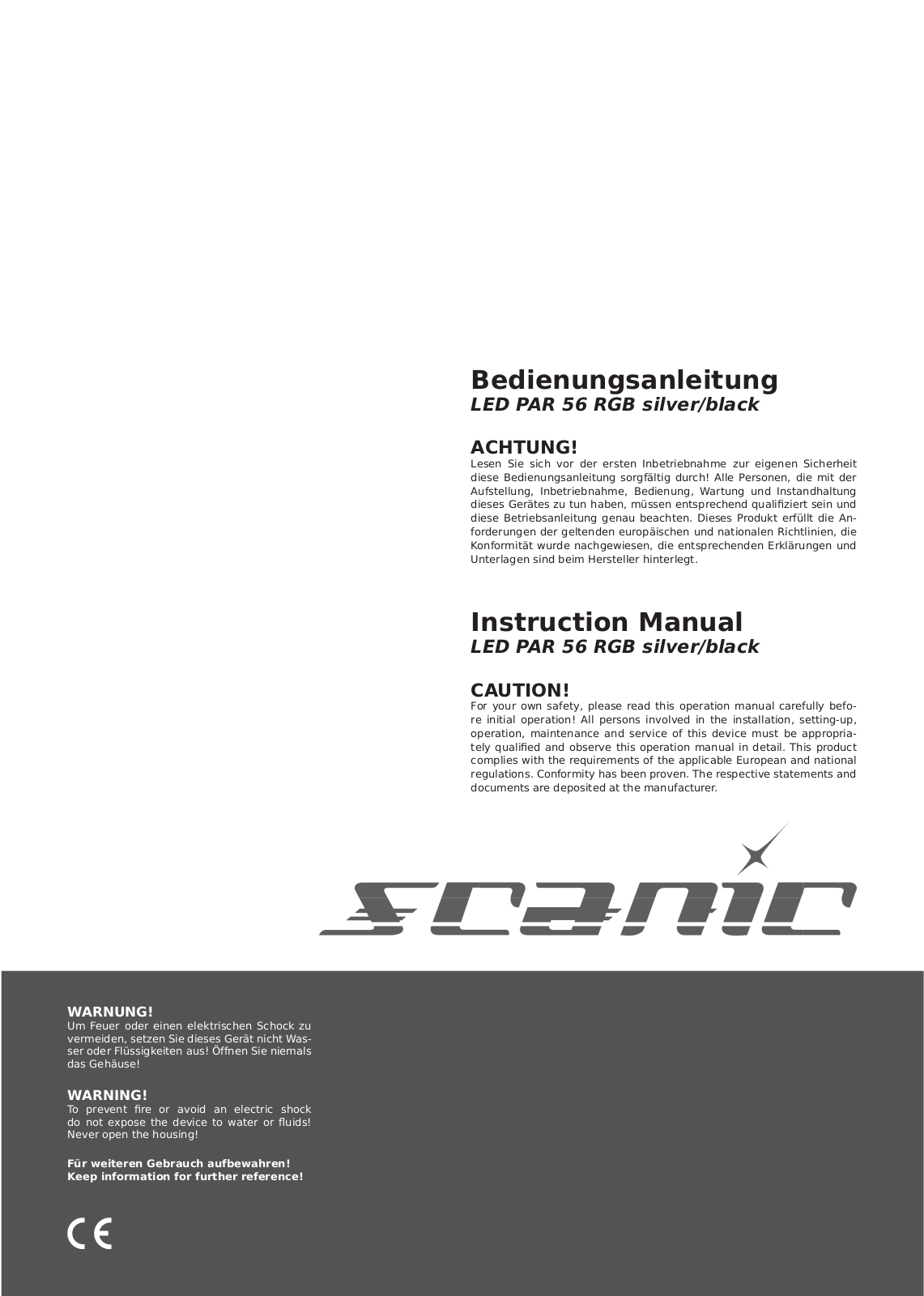 Scanic Projector LED PAR-56 Operating Instructions