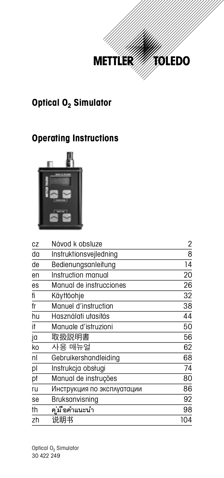 Mettler Toledo Optical O2 Simulator Operating Instructions Manual