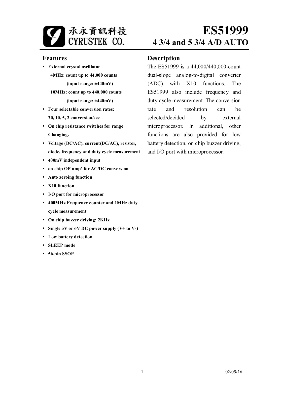 CYRTK ES51999V, ES51999Q Datasheet