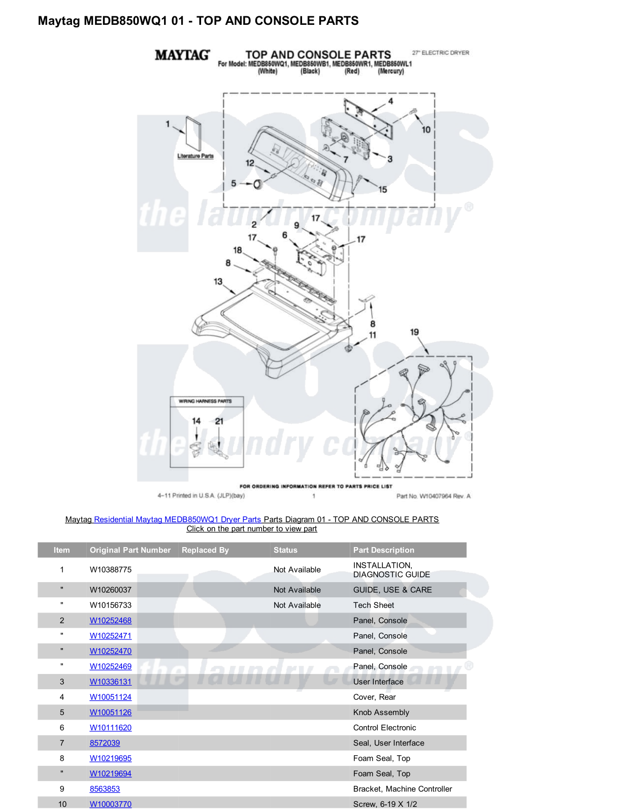 Maytag MEDB850WQ1 Parts Diagram