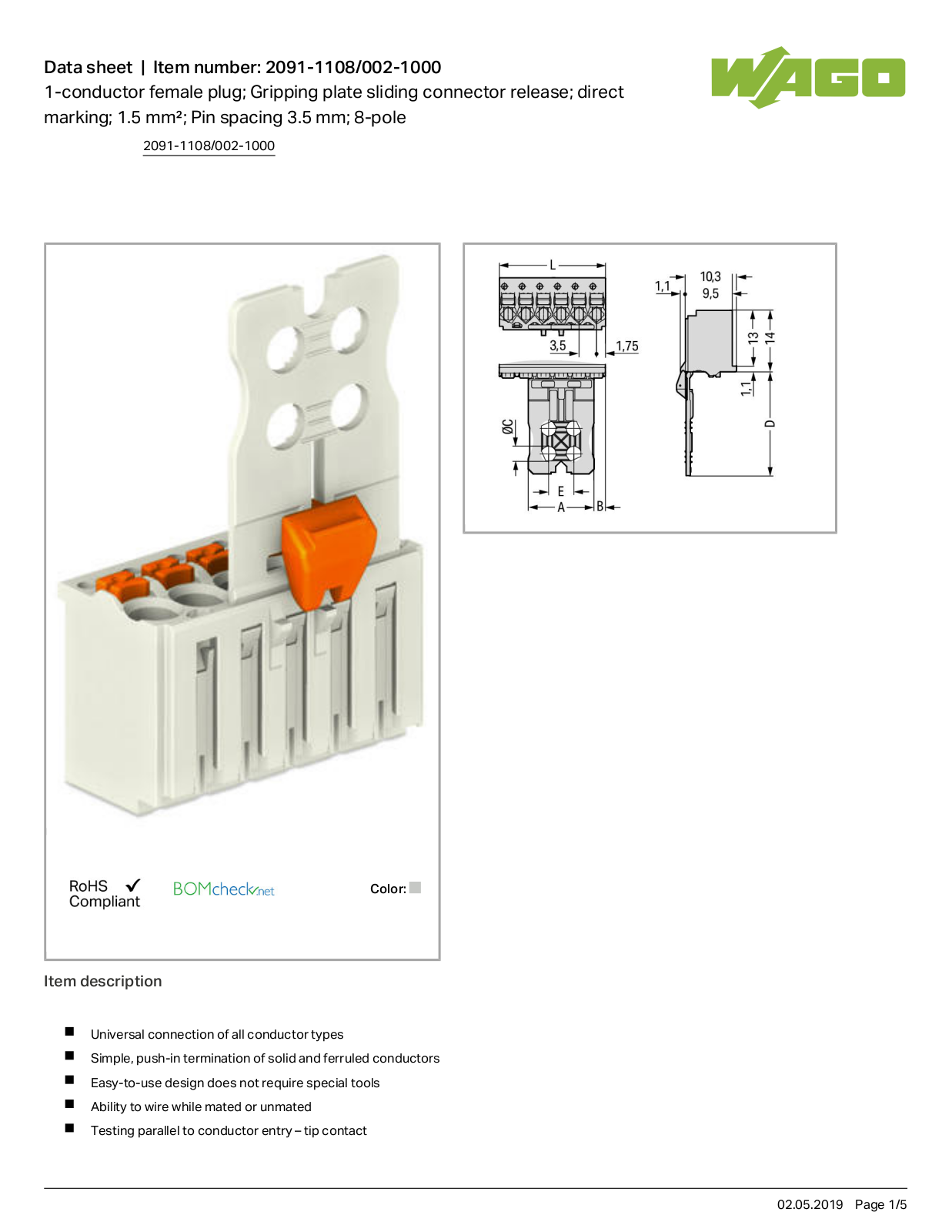 Wago 2091-1108/002-1000 Data Sheet