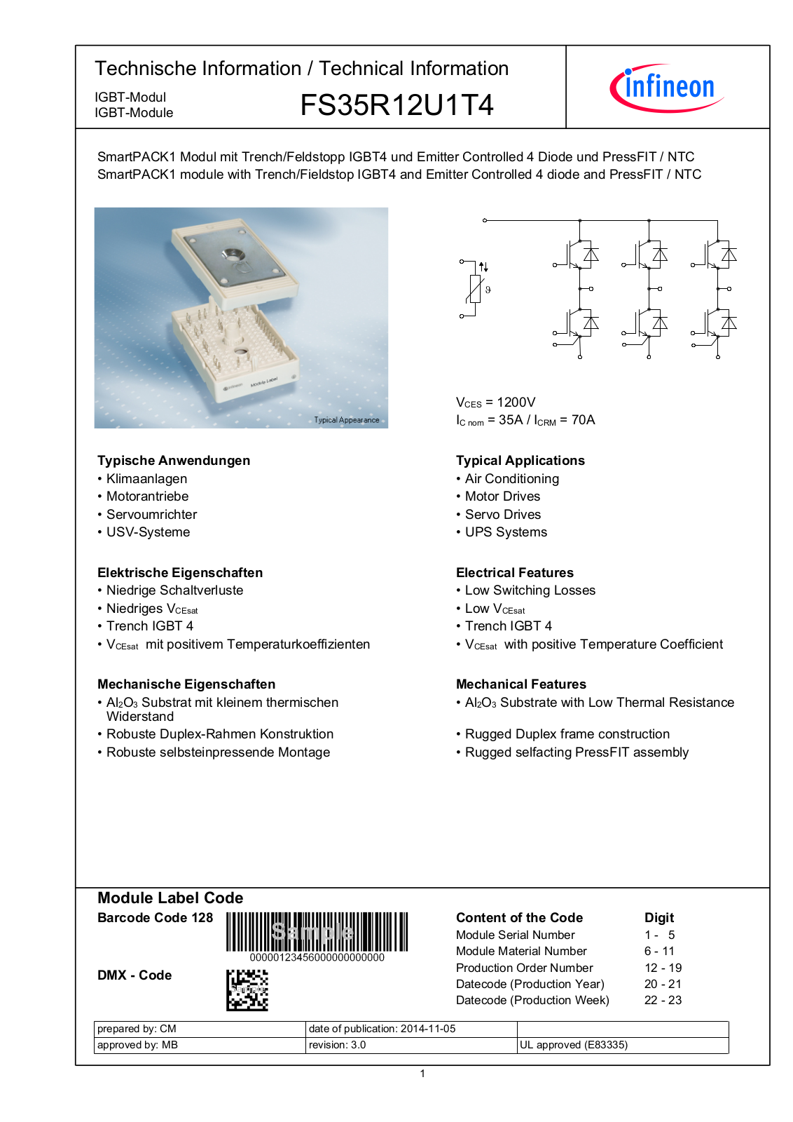 Infineon FS35R12U1T4 Data Sheet