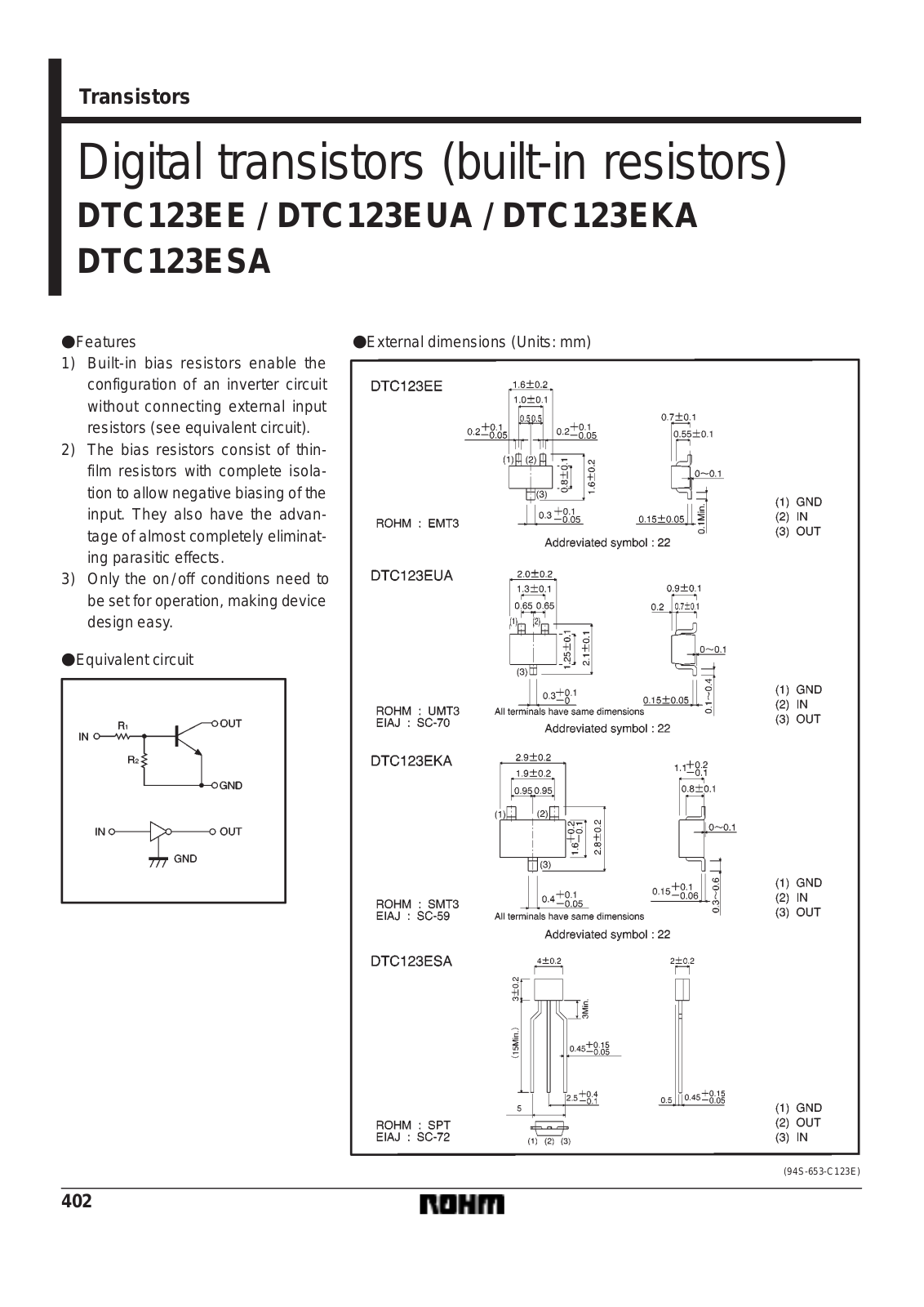 ROHM DTC123EUA, DTC123ESA, DTC123EKA, DTC123EE Datasheet