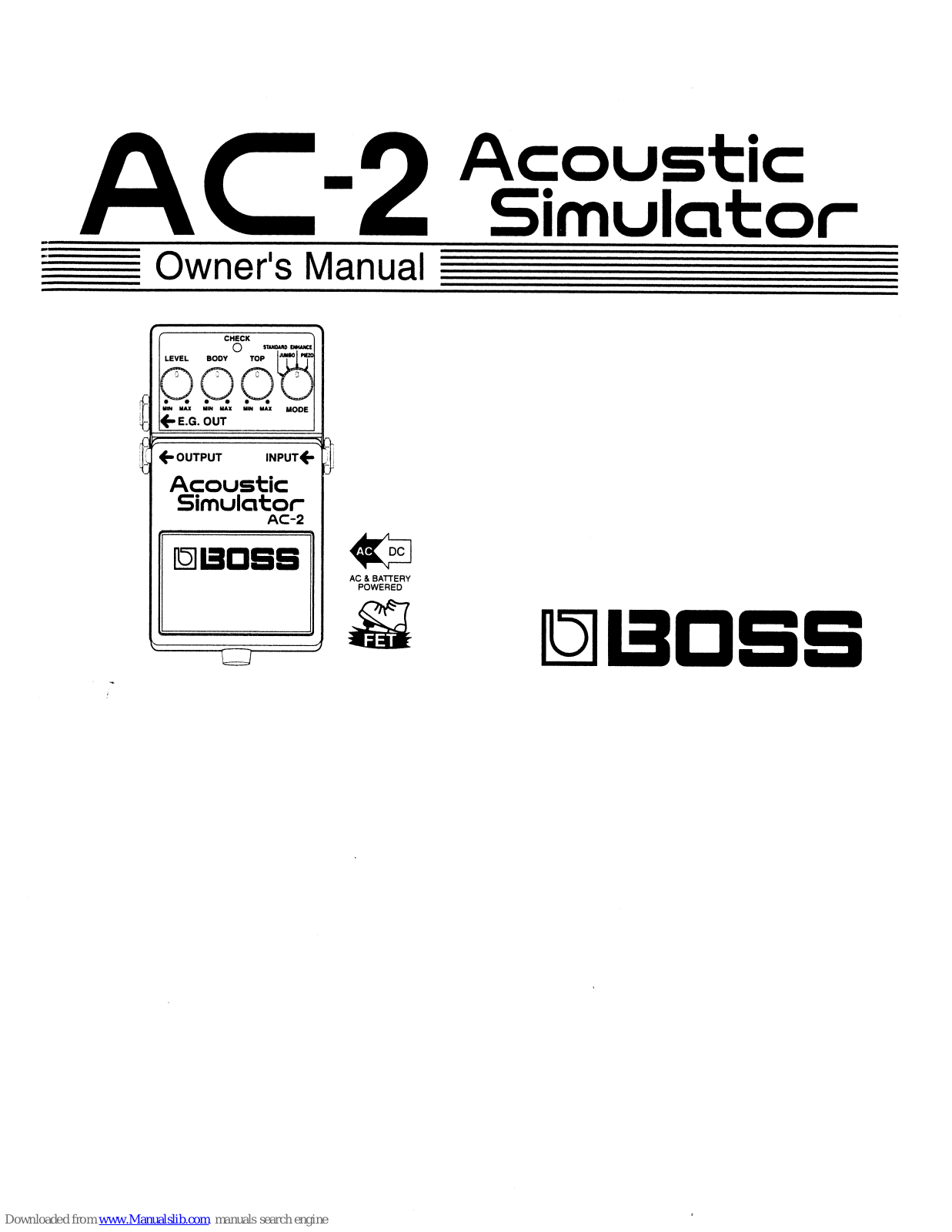 Boss Acoustic Simulator AC-2 Owner's Manual