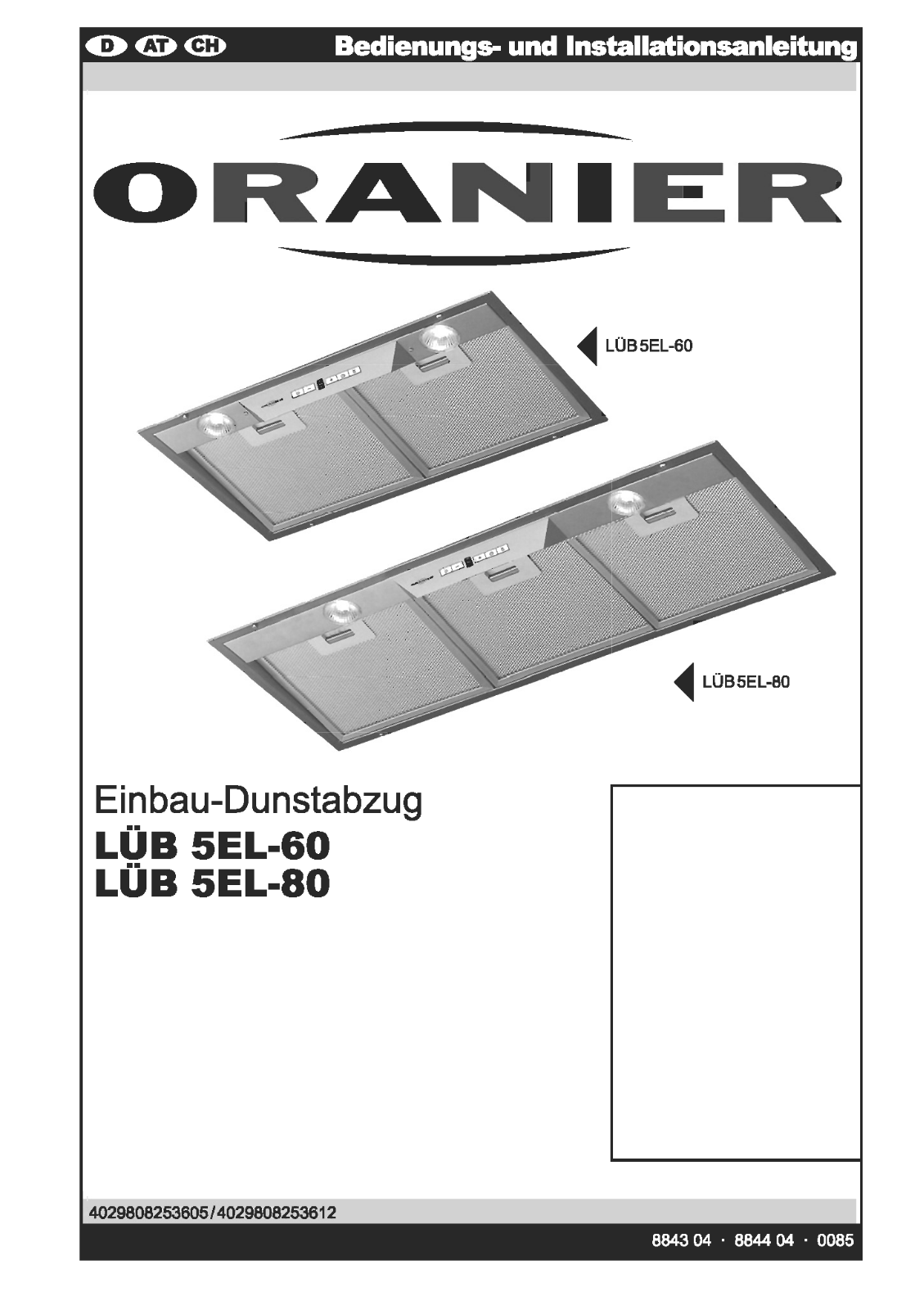 Oranier LUB 5EL-80, LUB 5EL-60 User Manual