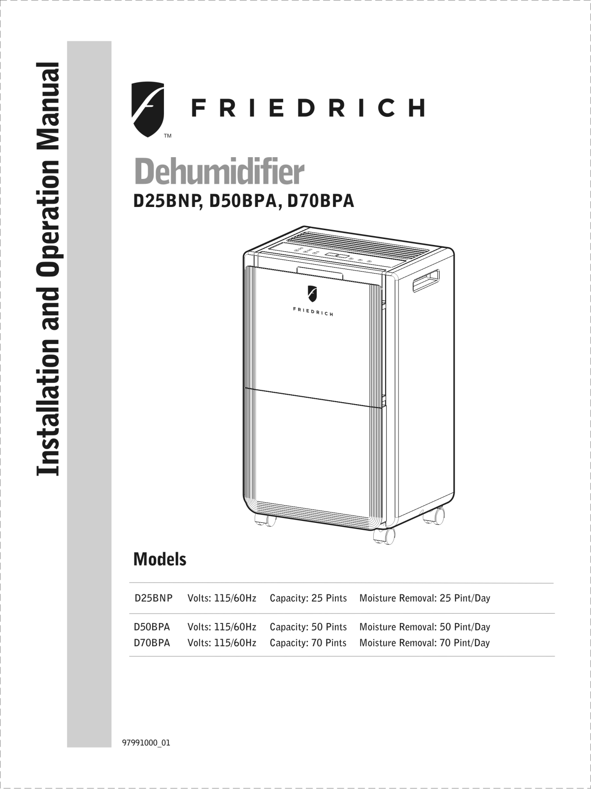 Friedrich D70bpa Owner's Manual