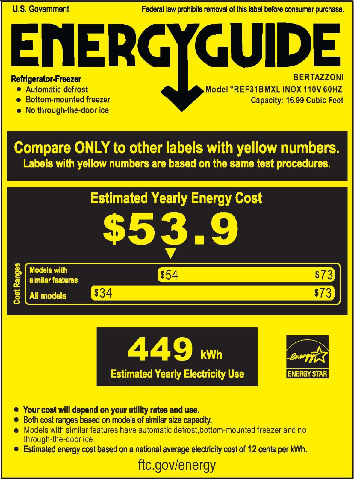 Bertazzoni REF31BMXL Energy Label