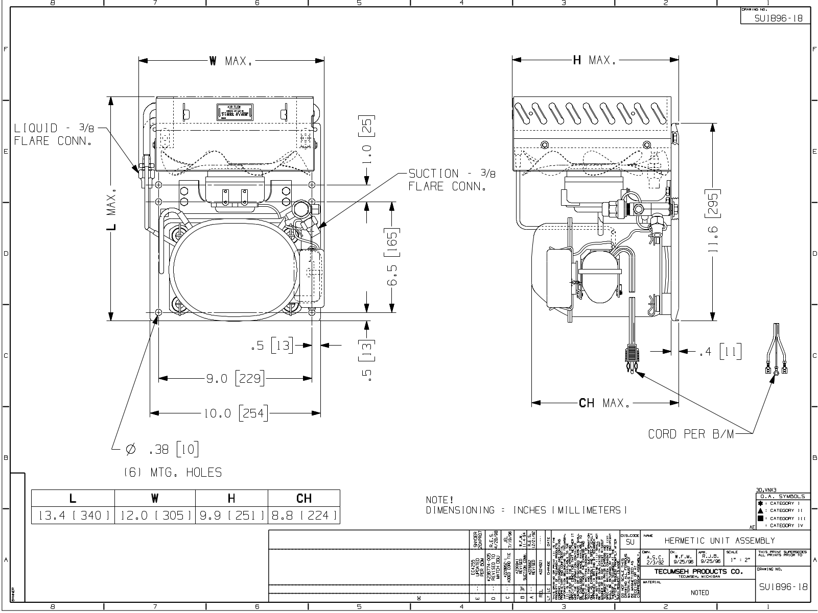 Tecumseh AEA3430YXCXA Drawing Data