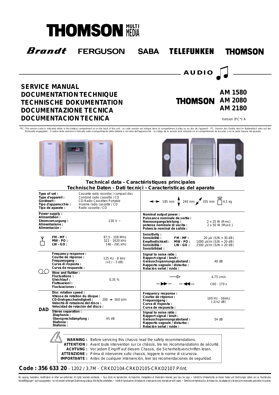 Thomson AM-1580, AM-2080, AM-2180 Service manual