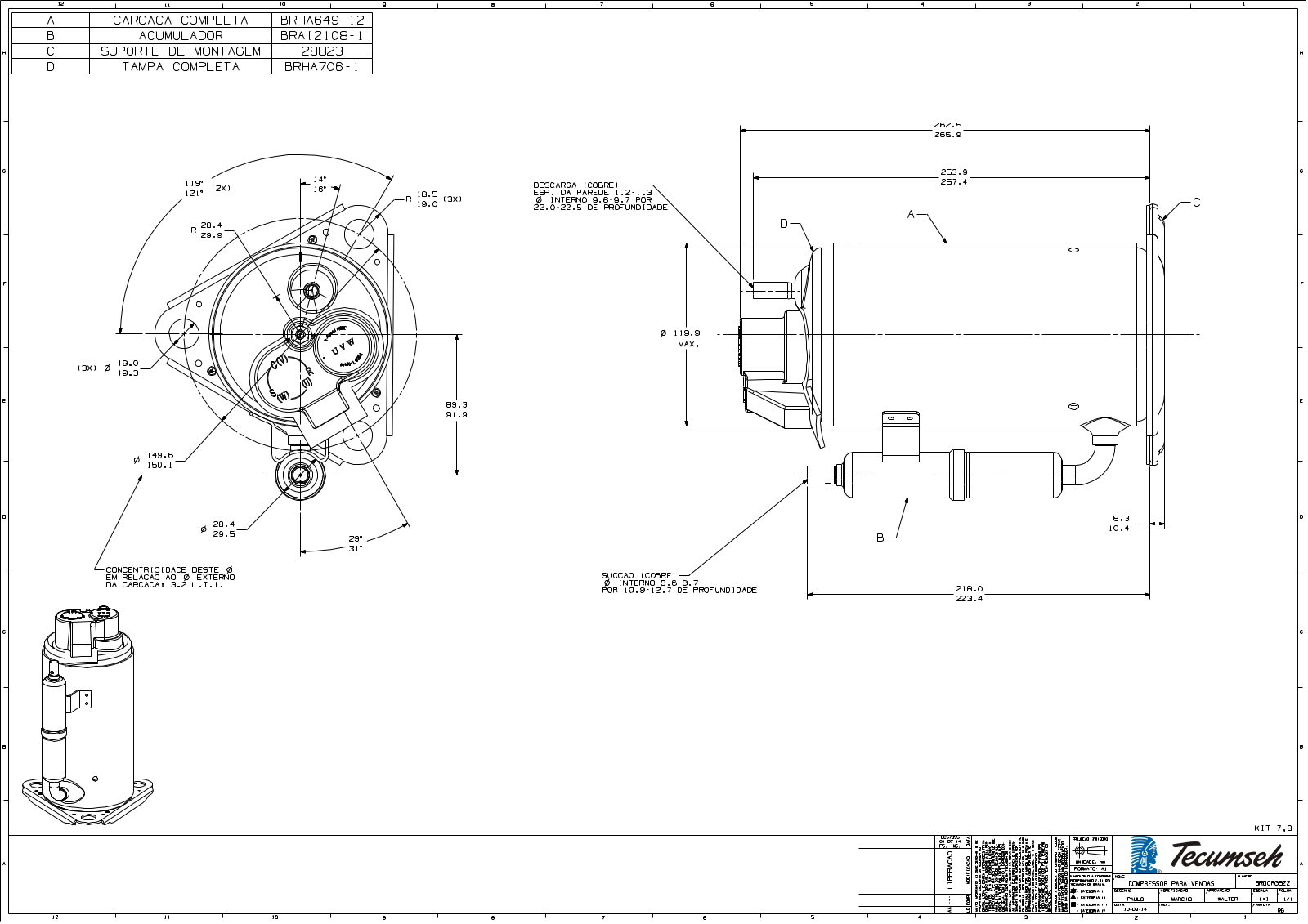 Tecumseh RGA5494BAA, RGA5494BXC, RGA5494BXD, RGA5494BXV Drawing Data