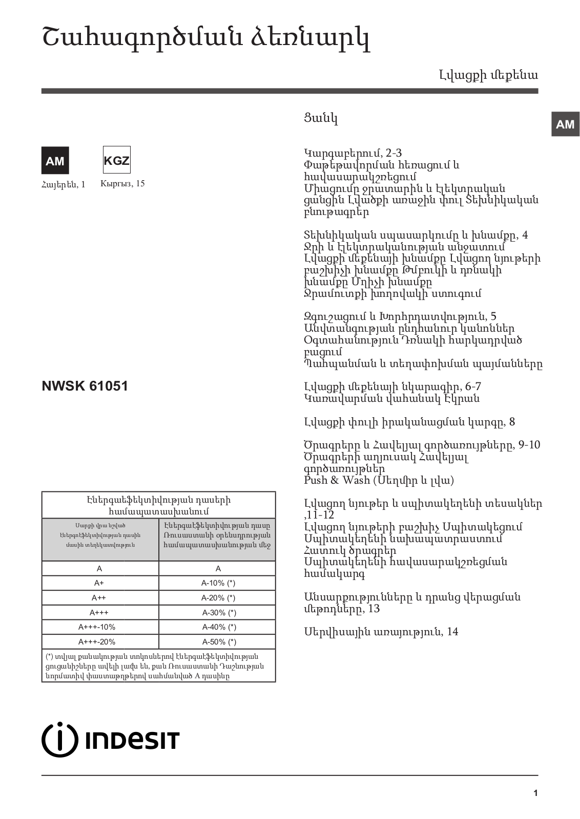 INDESIT NWSK 61051 User Manual