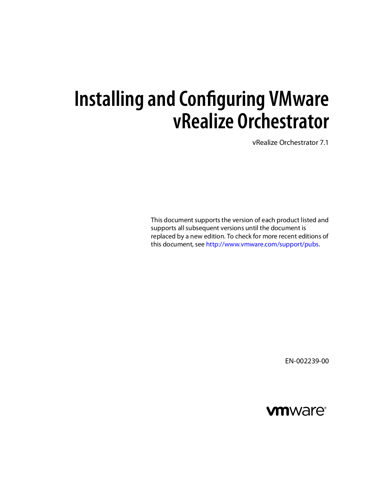 VMware vRealize Orchestrator - 7.1 Installation Manual