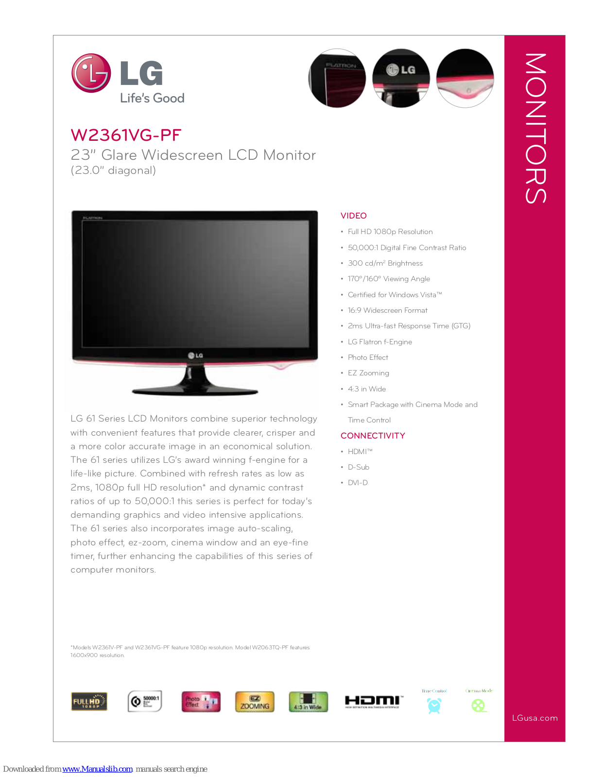 LG W2361VG, W2361VG-PF Specifications