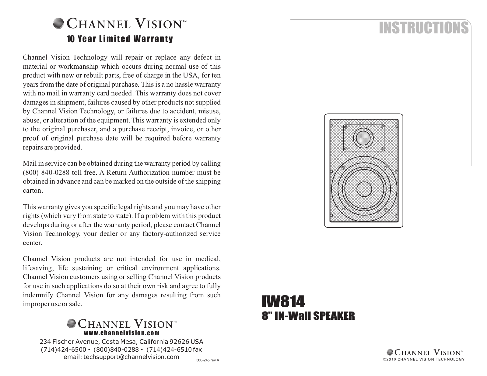 Channel Vision IW814 User Manual