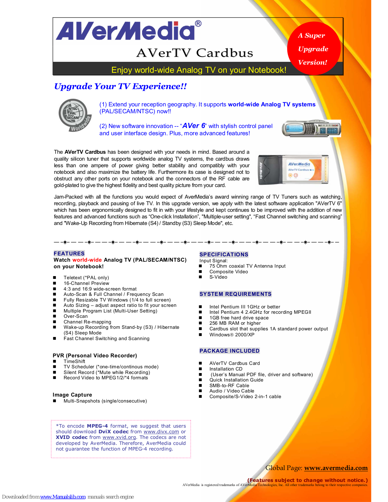 Avermedia AVerTV Cardbus Specification - ManualMachine.com