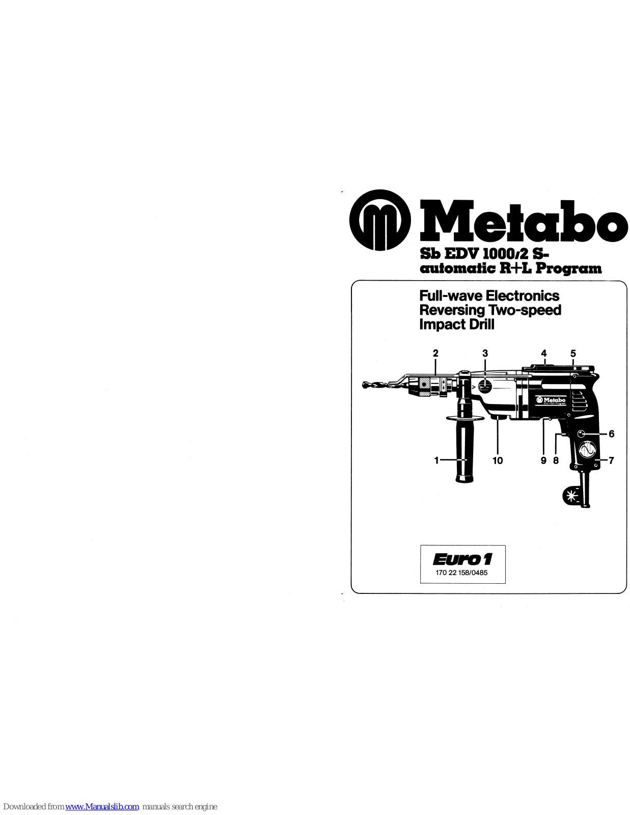 Metabo Electra Beckum KGS 300, SB EDV 1000/2 S-Automatic R+L Program, EDV 1000 Program User Manual