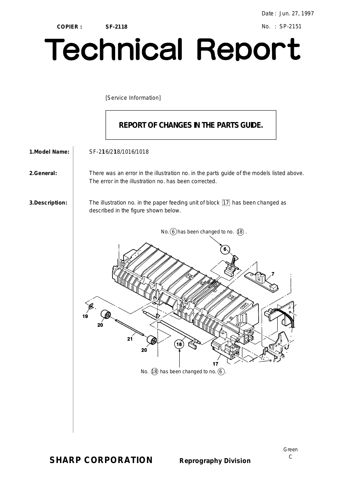 SHARP SP2151 Technical Report