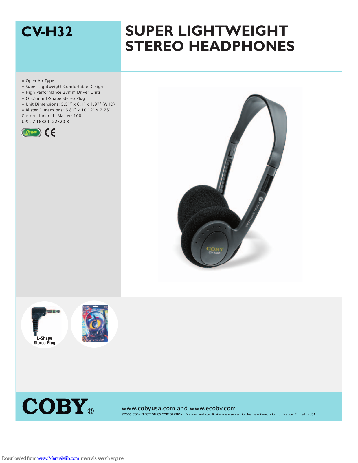 Coby CVH32 - Headphones - Semi-open Specification Sheet