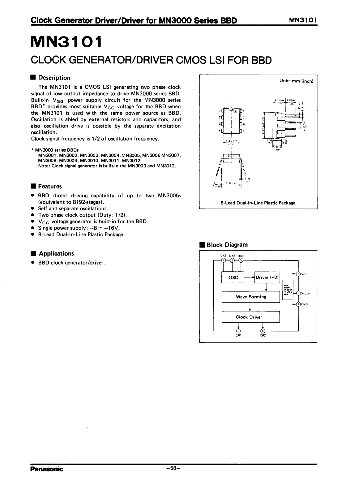 Panasonic MN3101 Datasheet