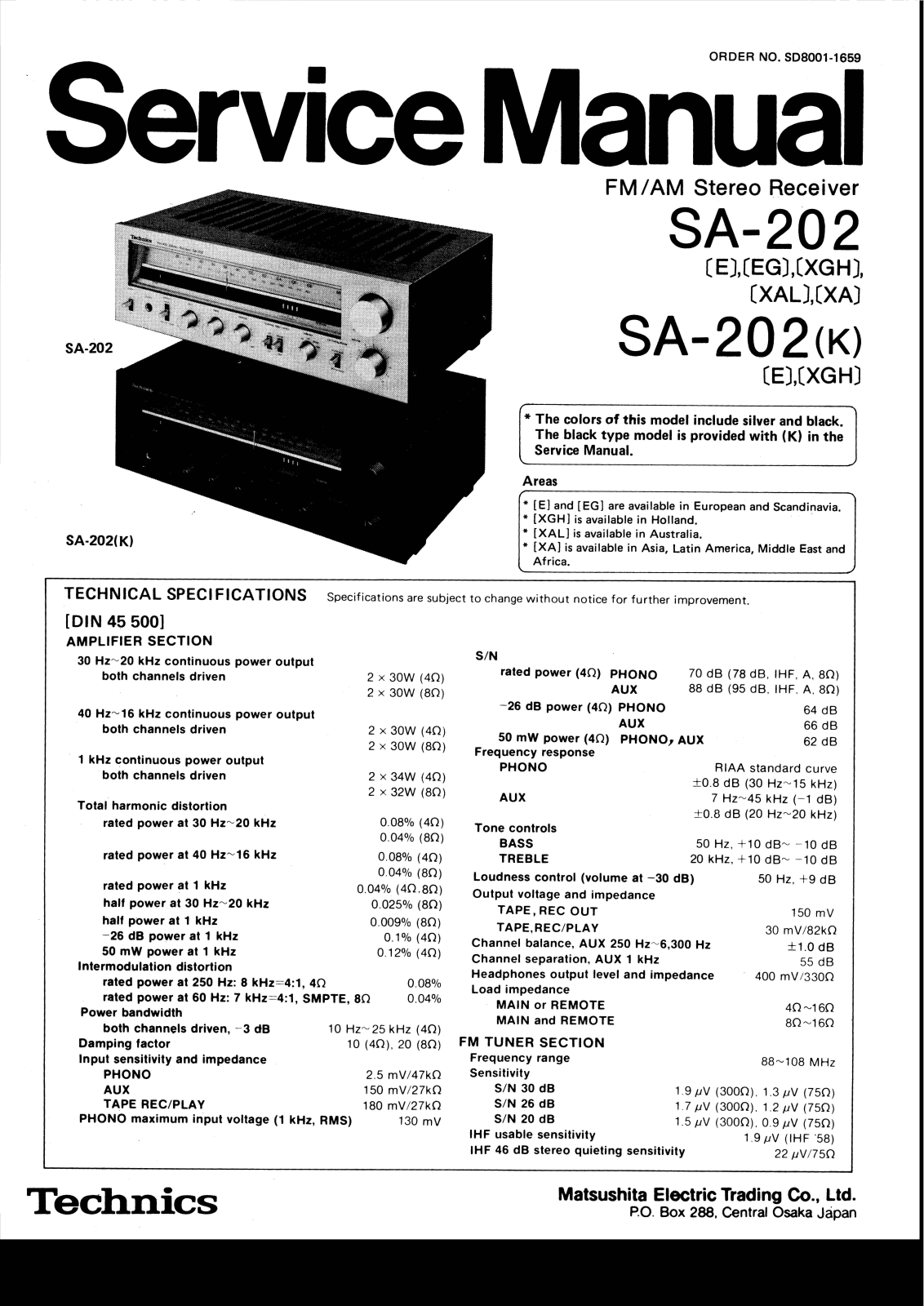 Technics SA-202K, SA-202 Service Manual