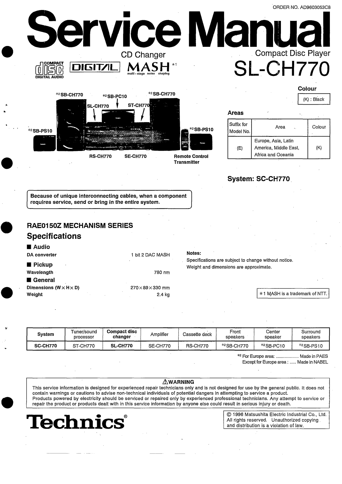 Technics SLCH-770 Service manual