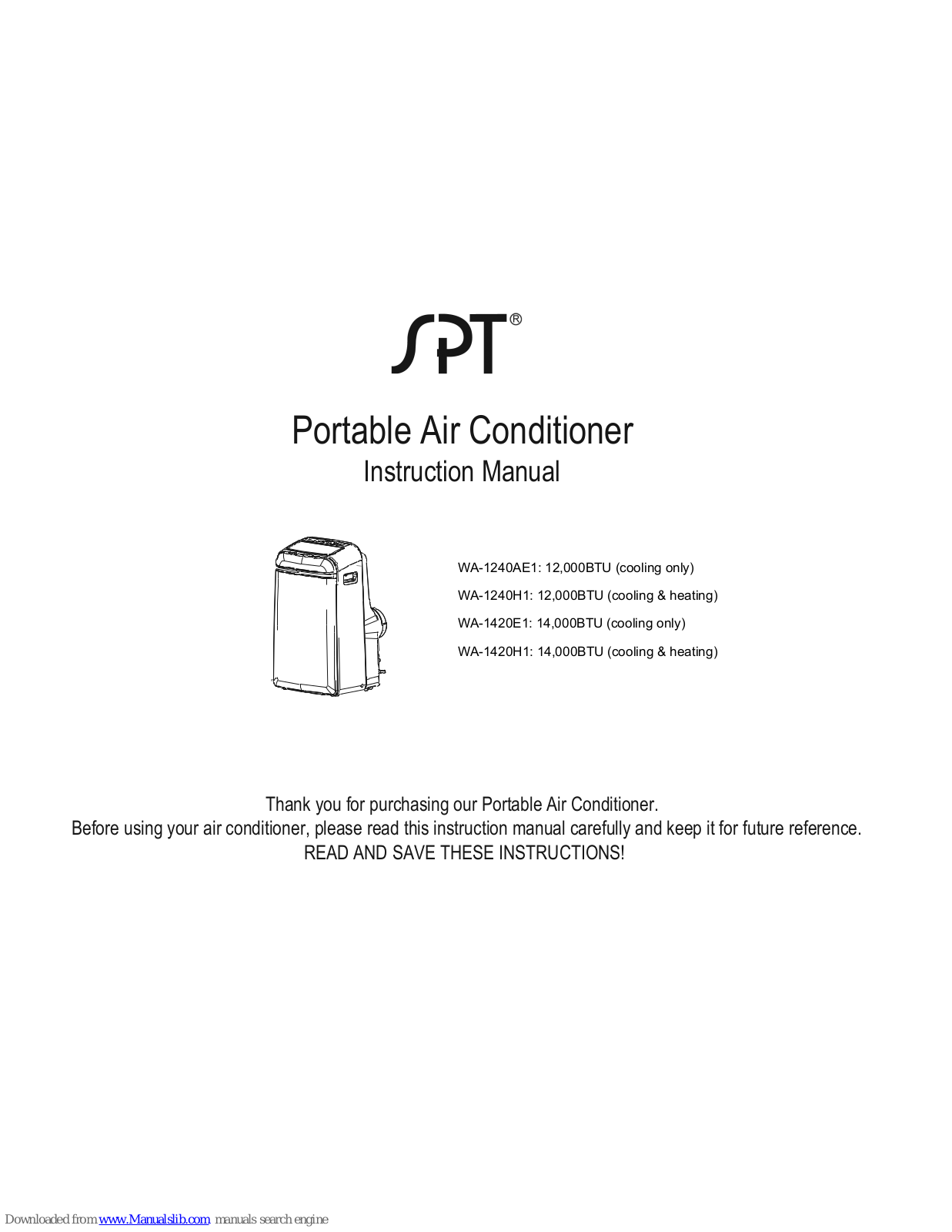 SPT WA-1240AE1, WA-1240H1, WA-1420E1, WA-1420H1 Instruction Manual