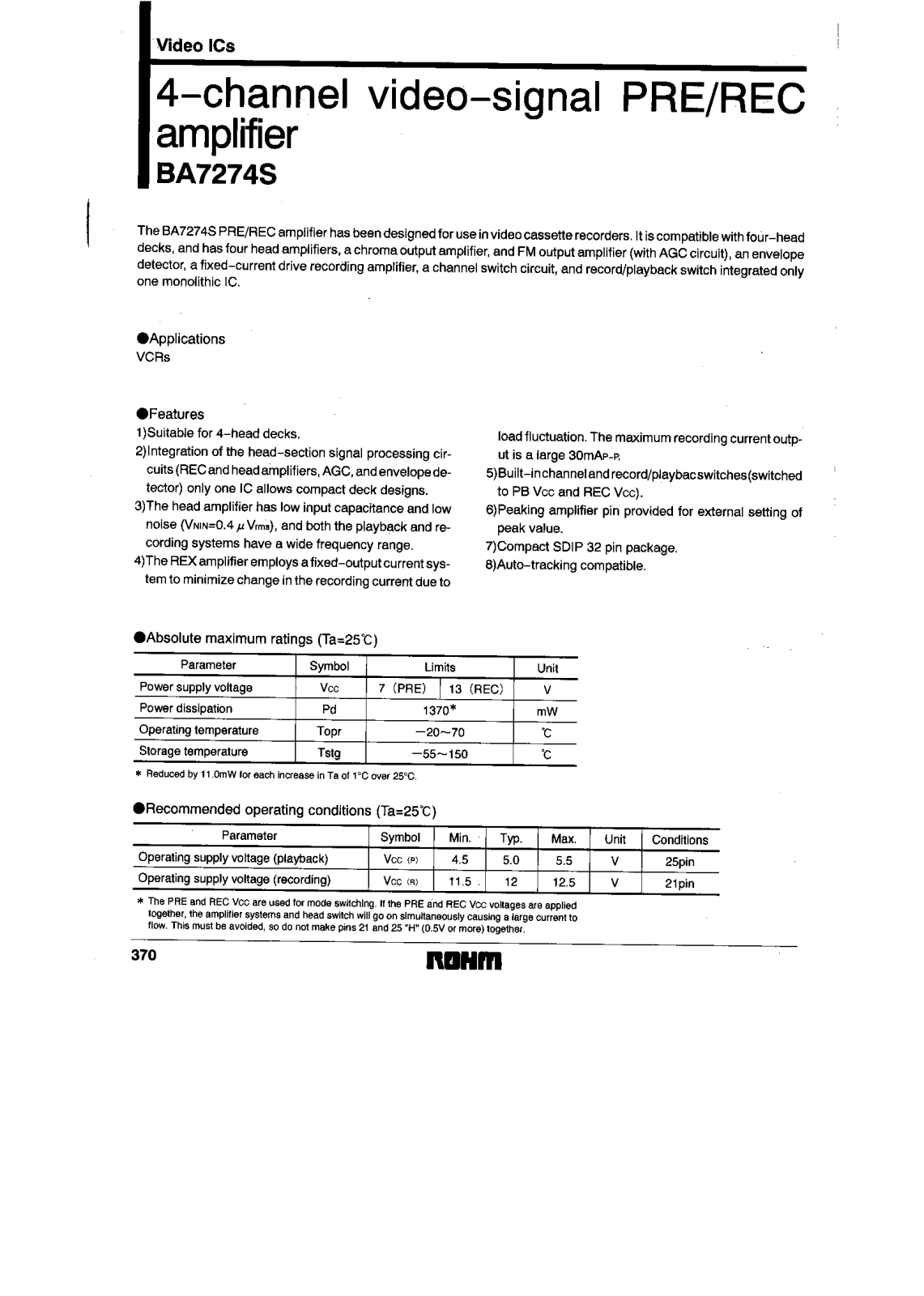 ROHM BA7274S Datasheet