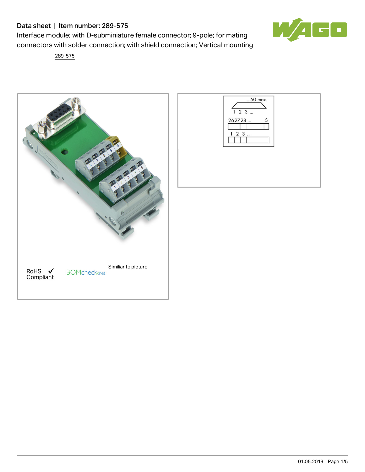 Wago 289-575 Data Sheet