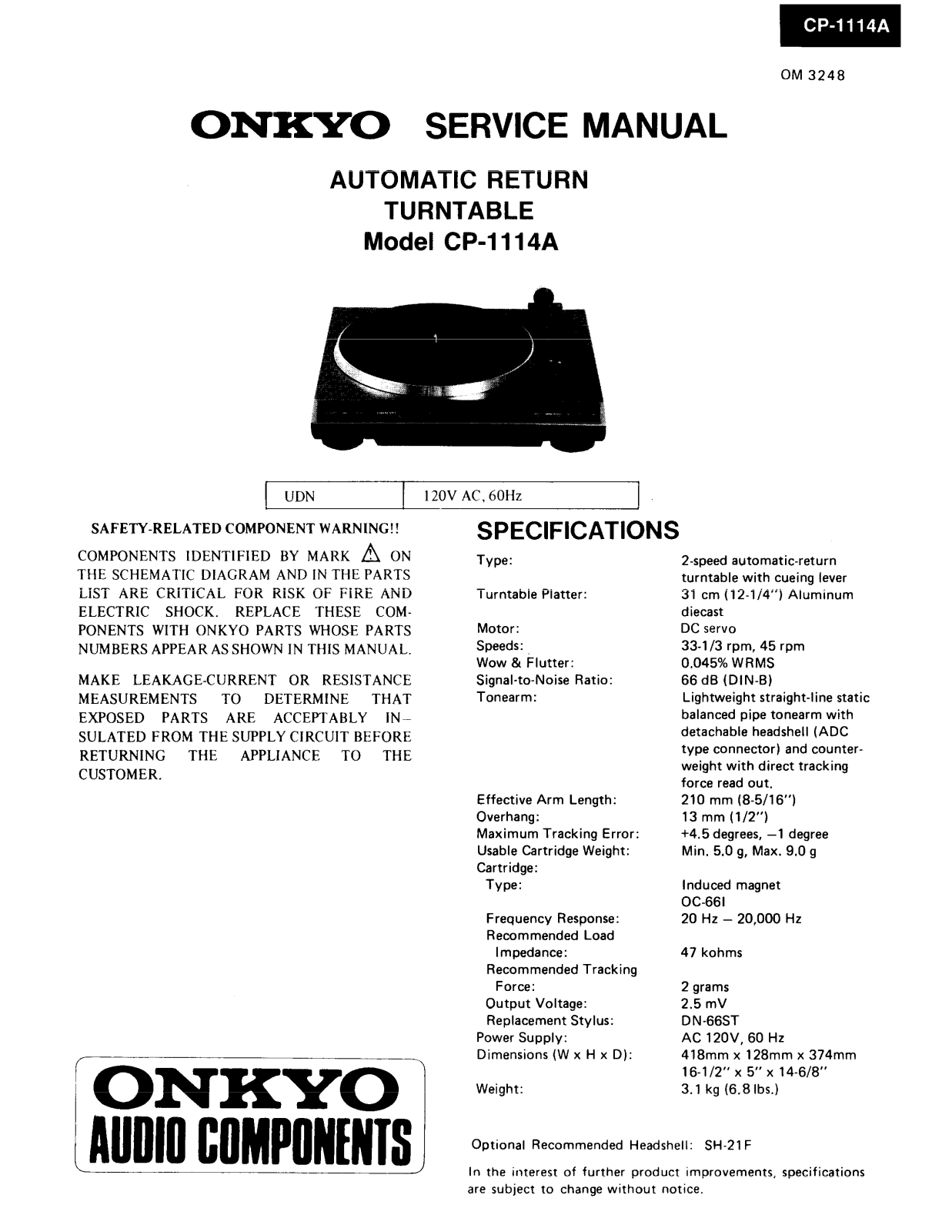 Onkyo CP-1114-A Service Manual