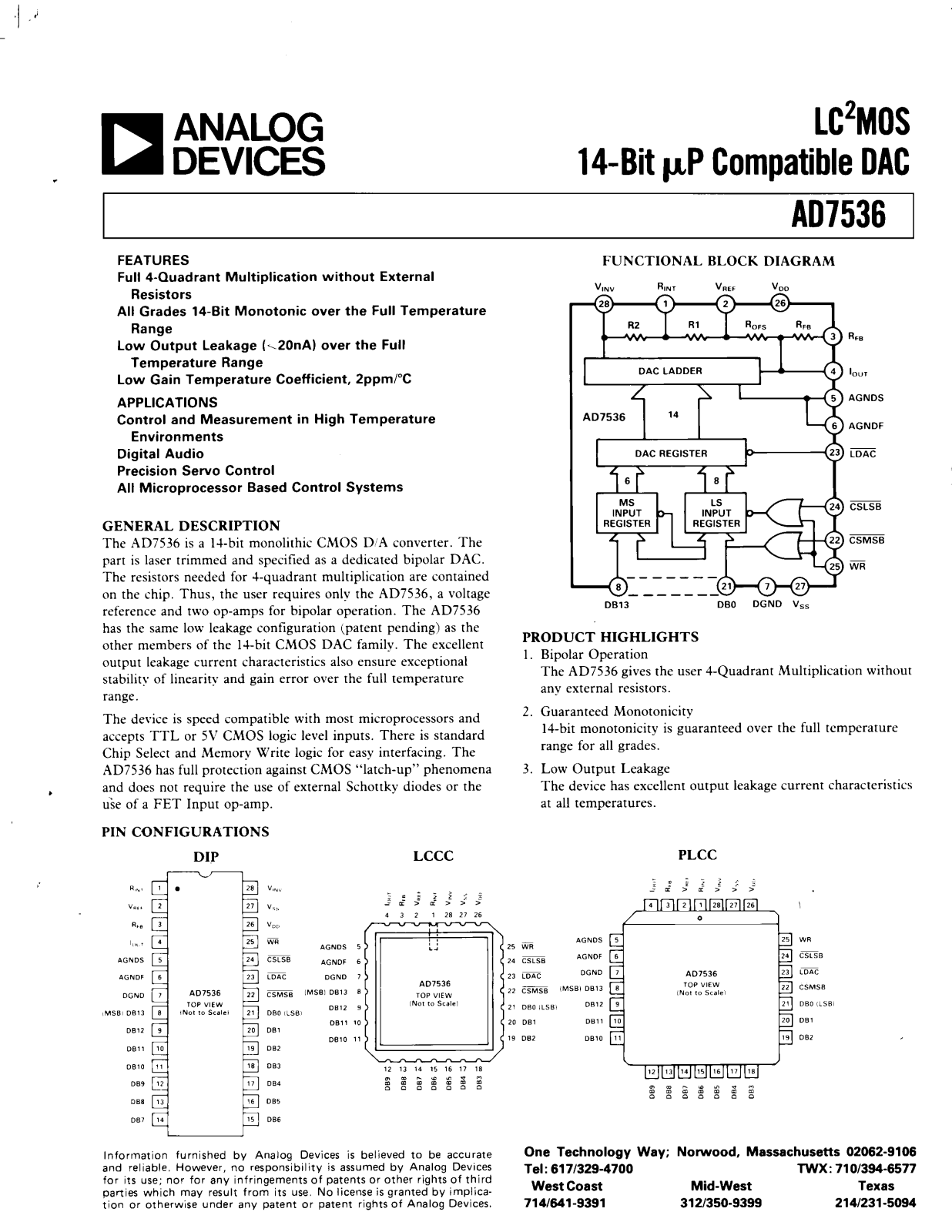 Analog Devices AD7536 Datasheet