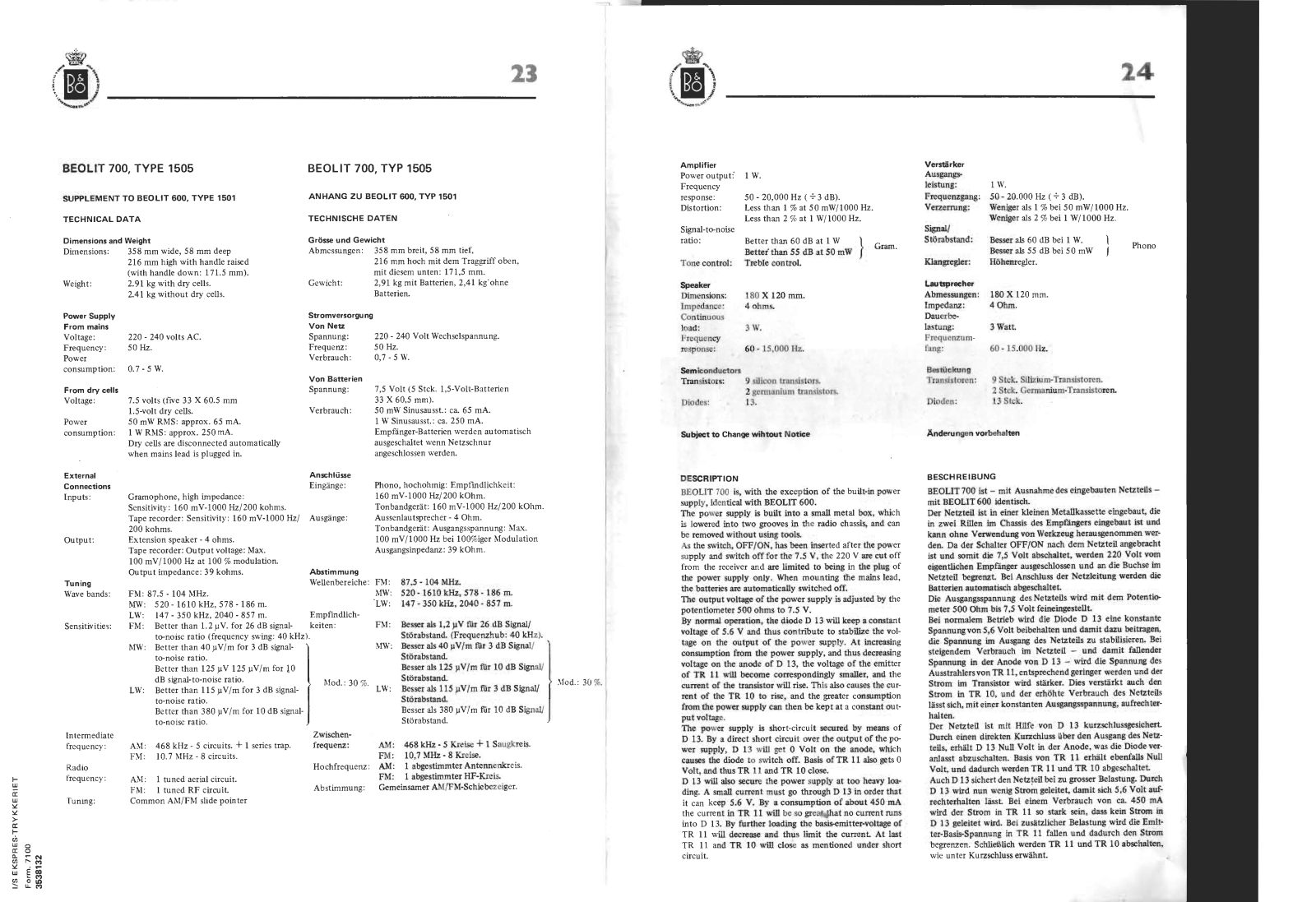 Bang and Olufsen Beolit 700, Beolit 707 Service manual