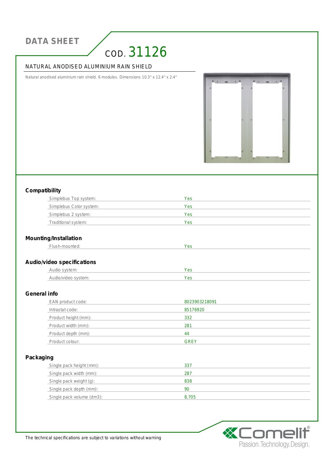 Comelit 31126 Specsheet - ManualMachine.com