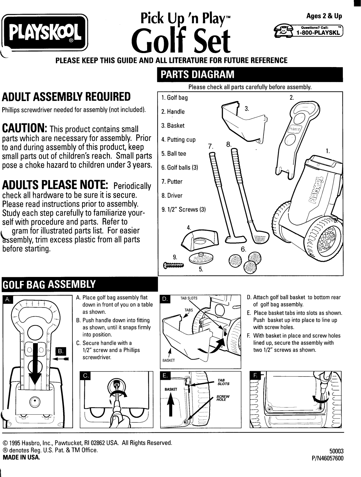 Playskool Pick Up n Play Golf Set User Manual