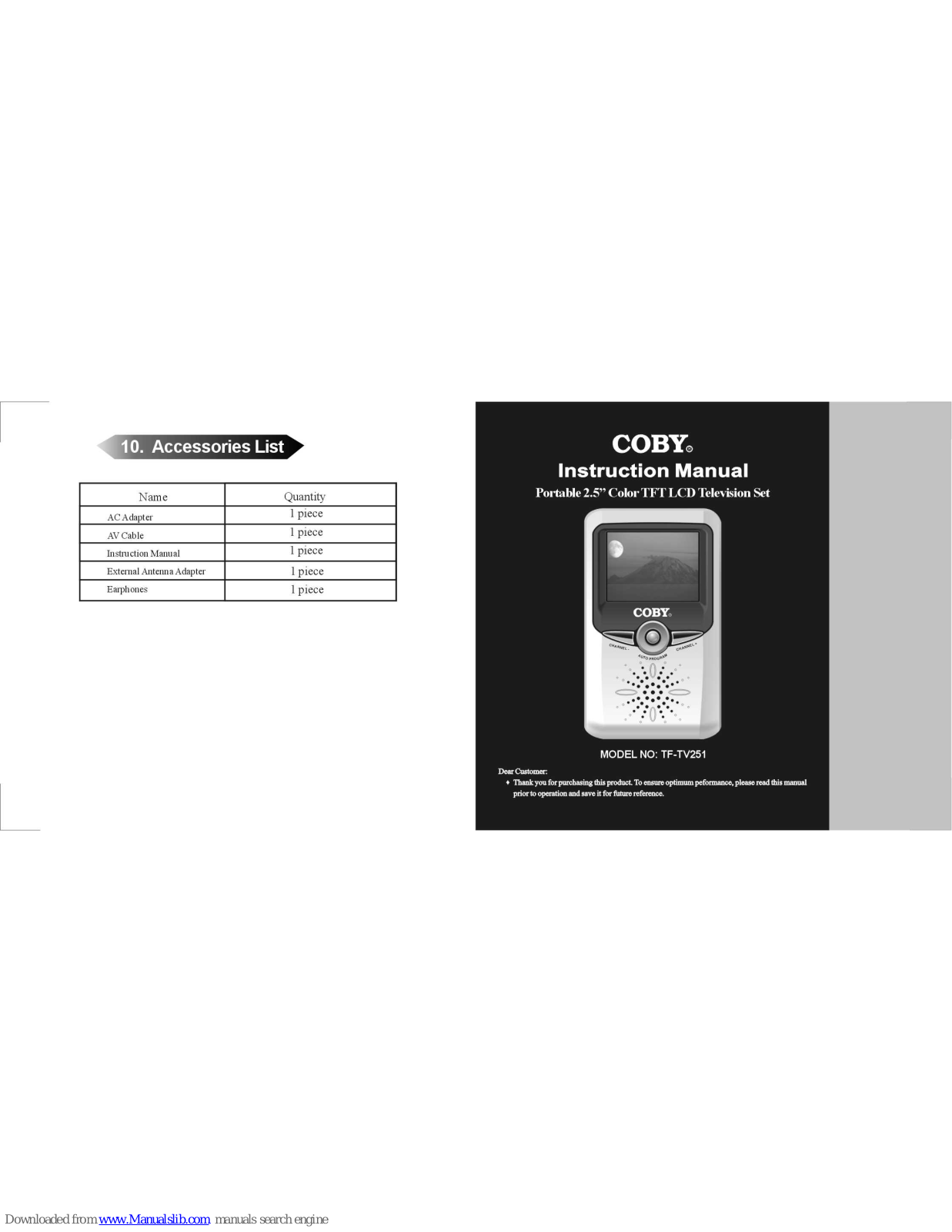 Coby TF-TV251 Instruction Manual