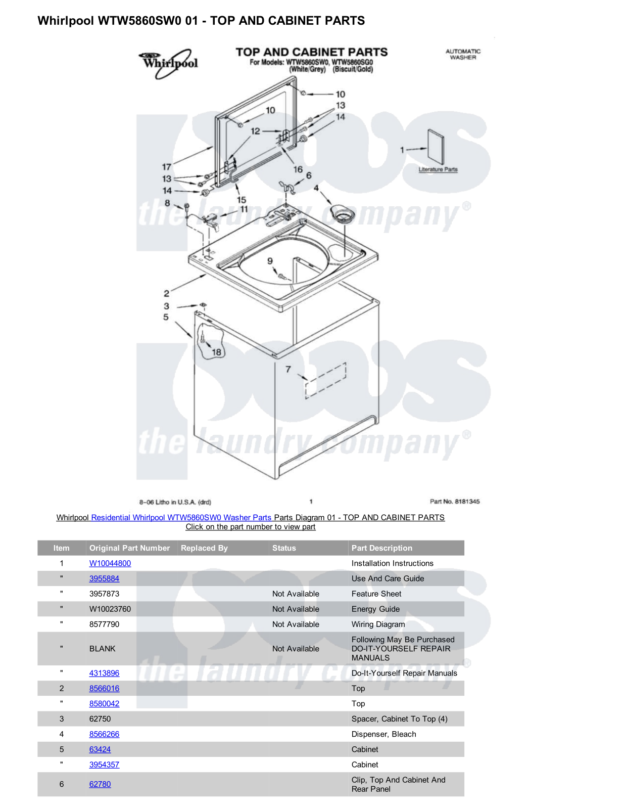 Whirlpool WTW5860SW0 Parts Diagram