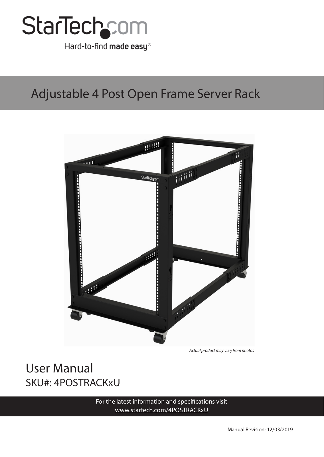 Startech 4POSTRACK15U User Manual