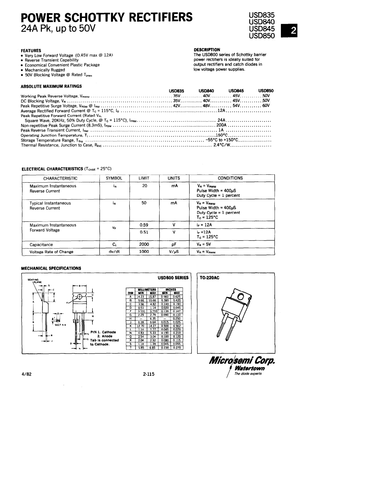 Microsemi USD845, USD840 Datasheet